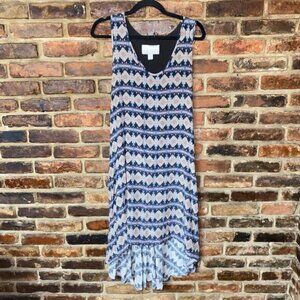 Morgan Carper Silk Ikat Multicolored Sleeveless High Low Midi Dress Size Small